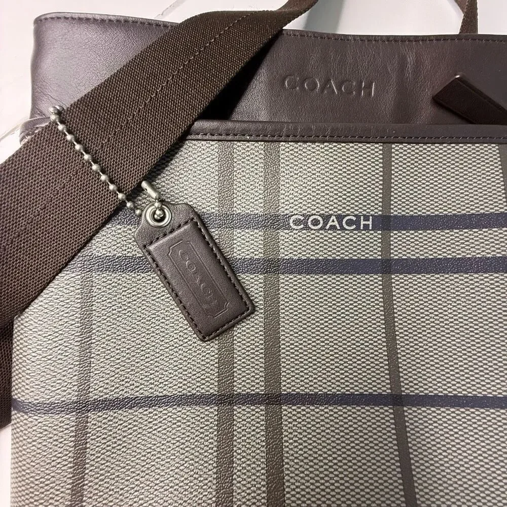 Coach Plaid Trans Atlantic Leather Messenger Bag F70751 Leather Trim, Crossbody,